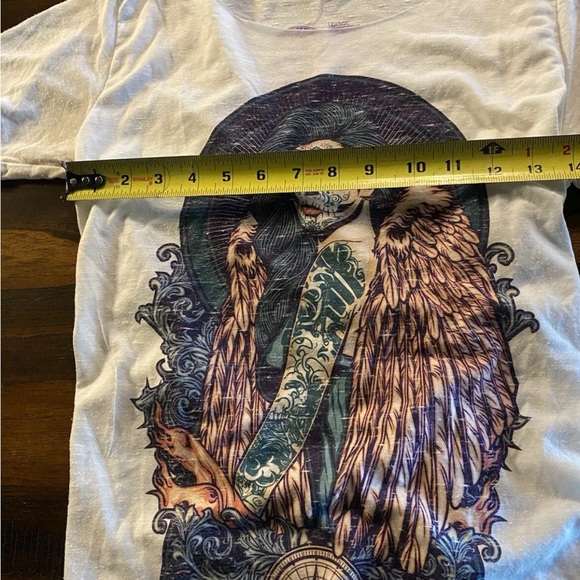 SOLD SECRET ARTIST by Affliction Women's T-Shirt SUGAR ANGEL White Biker - Picture 2 of 7